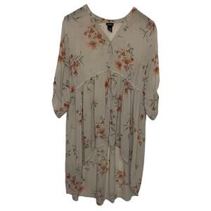 TORRID Lexie Tunic 3X Gray Floral Chiffon Hi-Lo Babydoll Button Fairy Whimsical